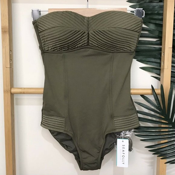 Seafolly Olive Green Swimsuit One Piece Halter - Picture 2 of 12
